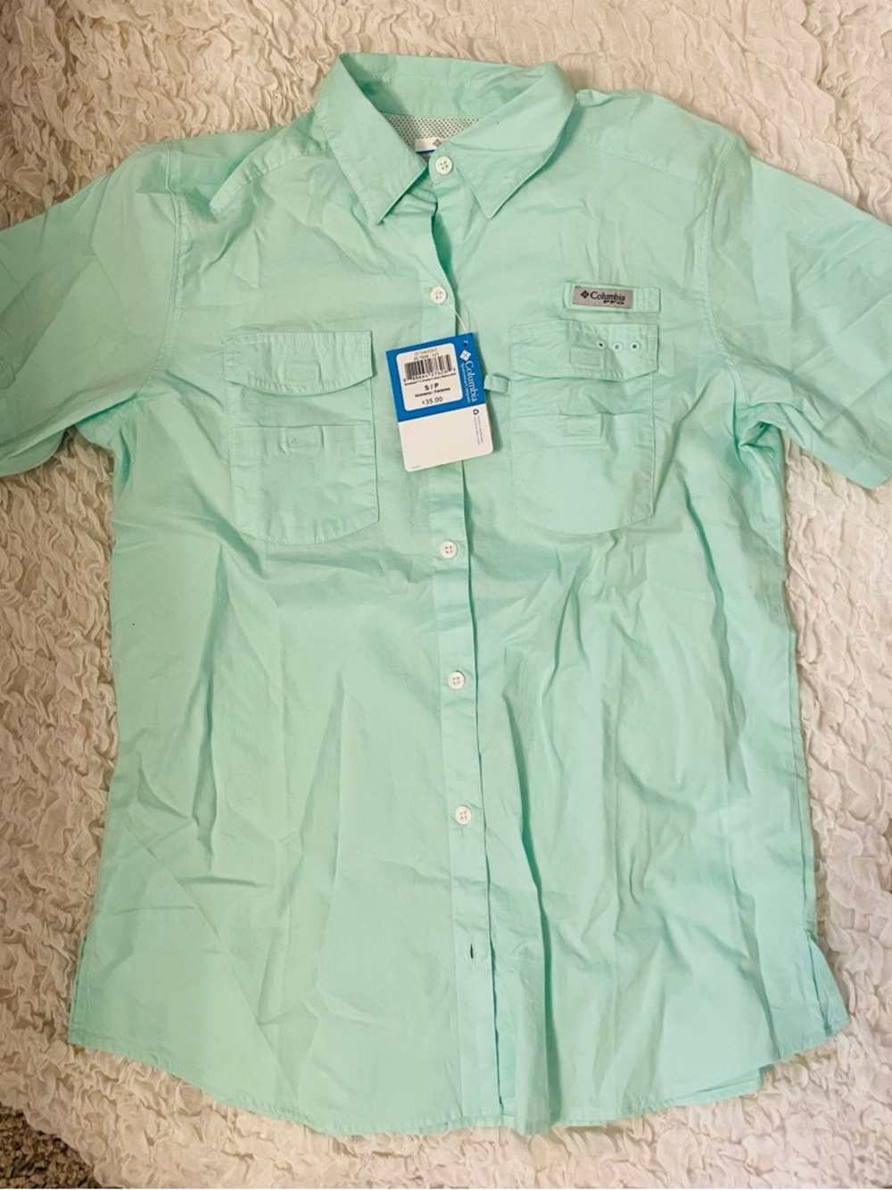 Columbia Women's Mint Green Short-Sleeve Button-Up Shirt SMALL